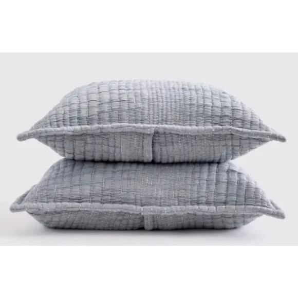 Quince Organic Cotton Channel Stitch Sham King Set Blue #60 - Picture 1 of 5